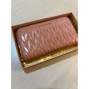 Miu Miu Pink Matelasse Leather Zip Around Wallet